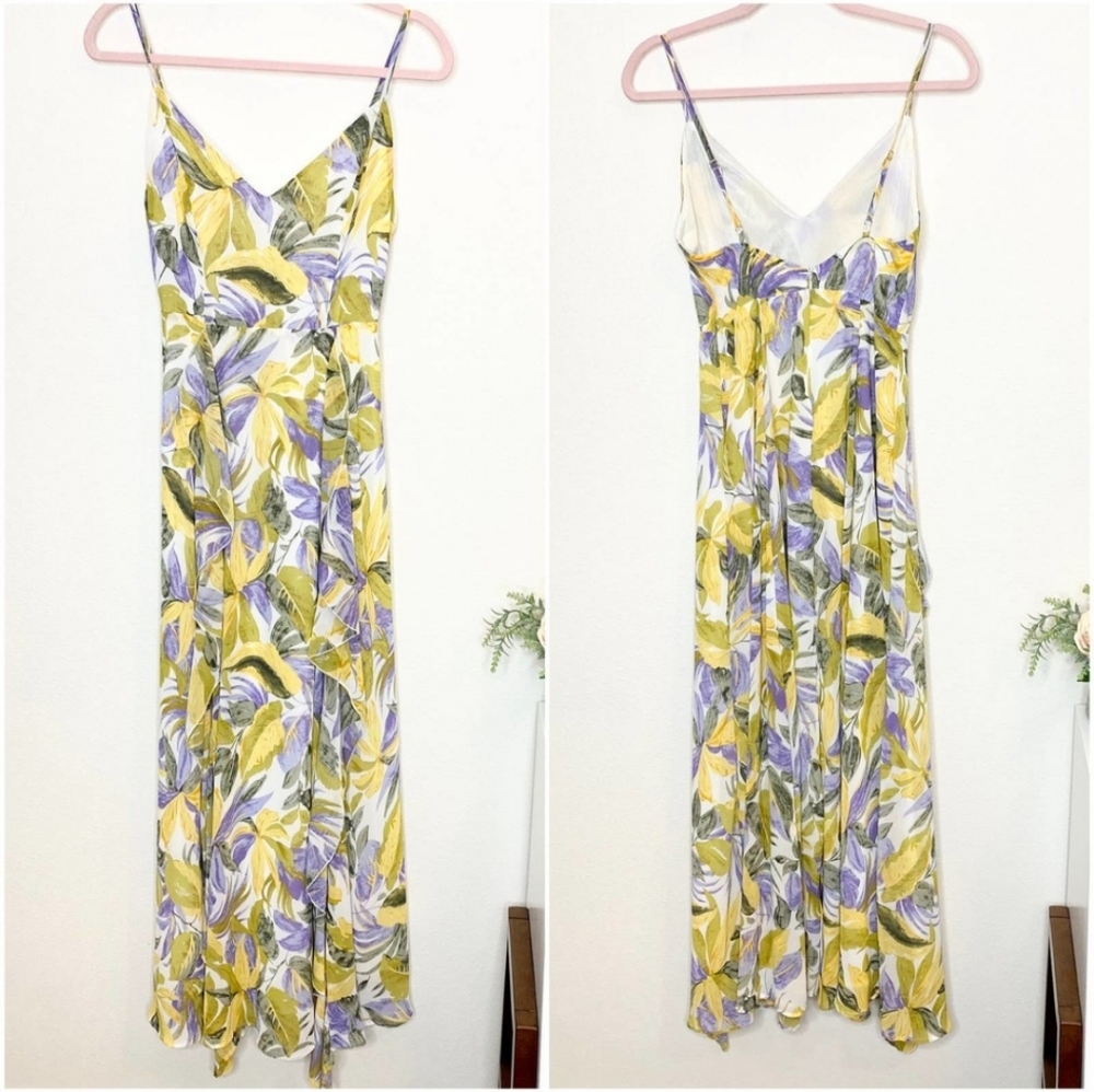 NWT Peach Yellow Purple Floral Springtime Spaghetti Strap Woven Maxi Dress